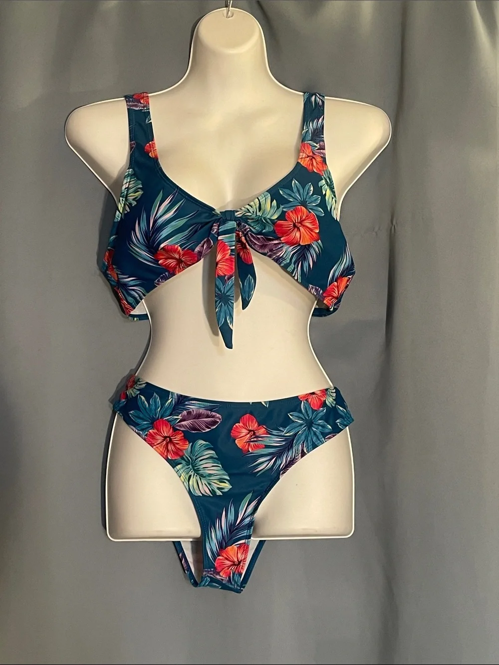 Floral Tie-Front Teal Bikini Set - Women